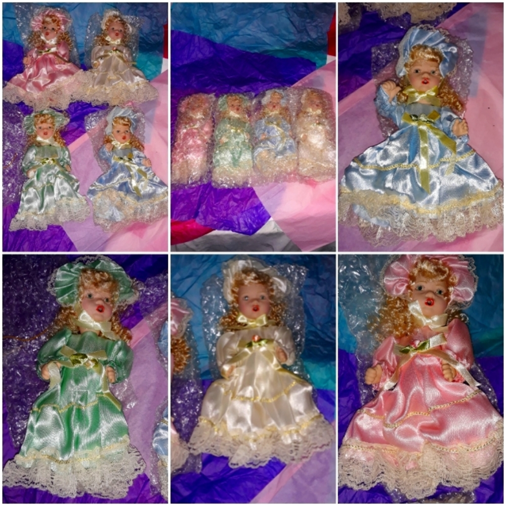 4 Victorian Baby Girls Collection Porcelain Doll Vintage Lot of 4 miniature New